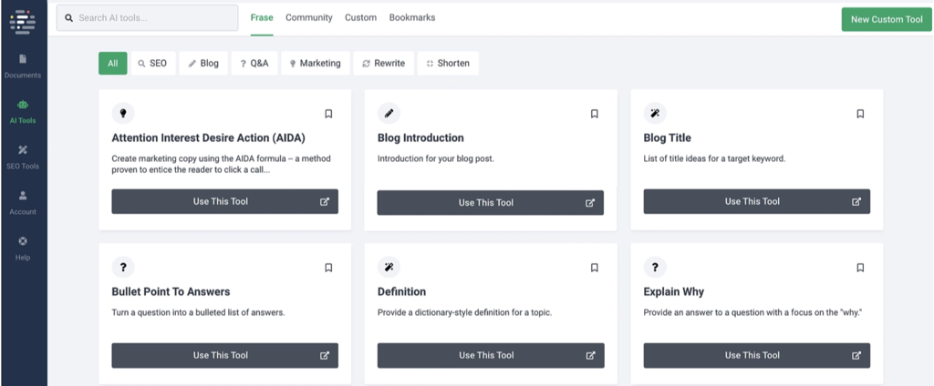 The-template-selection-menu-on-Frase قائمة اختيار القالب على Frase