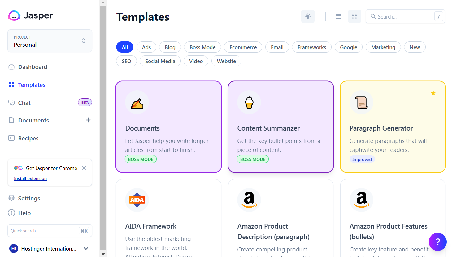 The-template-selection-menu-on-Jasper قالب اختيار القائمة على جاسبر